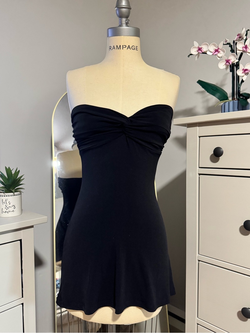Heart Moon Star Y2K Strapless Top Twist Knot Ruched Bust Black XS Made in USA